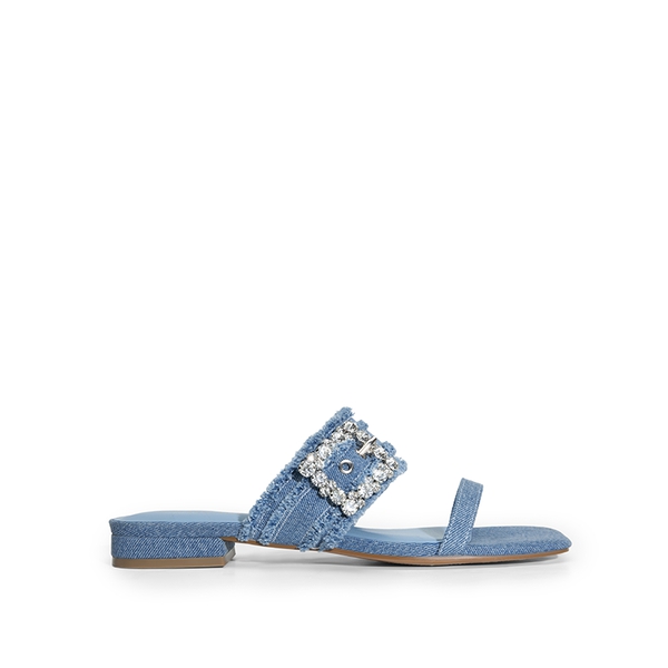 Rhinestone Buckle Strap Sandals - DENIM BLUE - 3